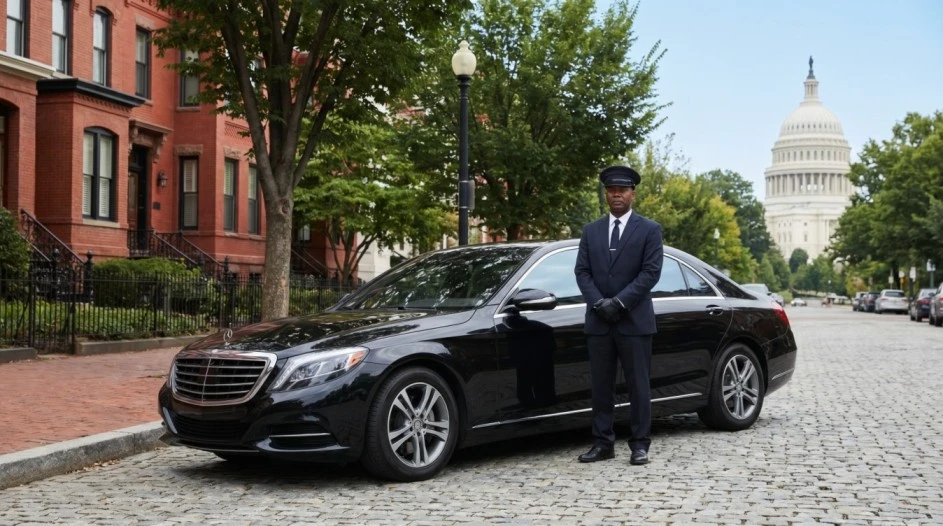 Professional black car limo service in Capitol Hill DC near US Capitol Building Senate and Library of Congress