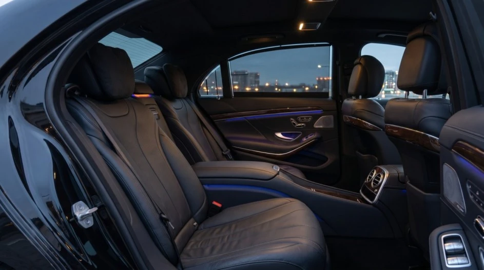 Luxury chauffeur vehicle interior for worldwide intercity private car service