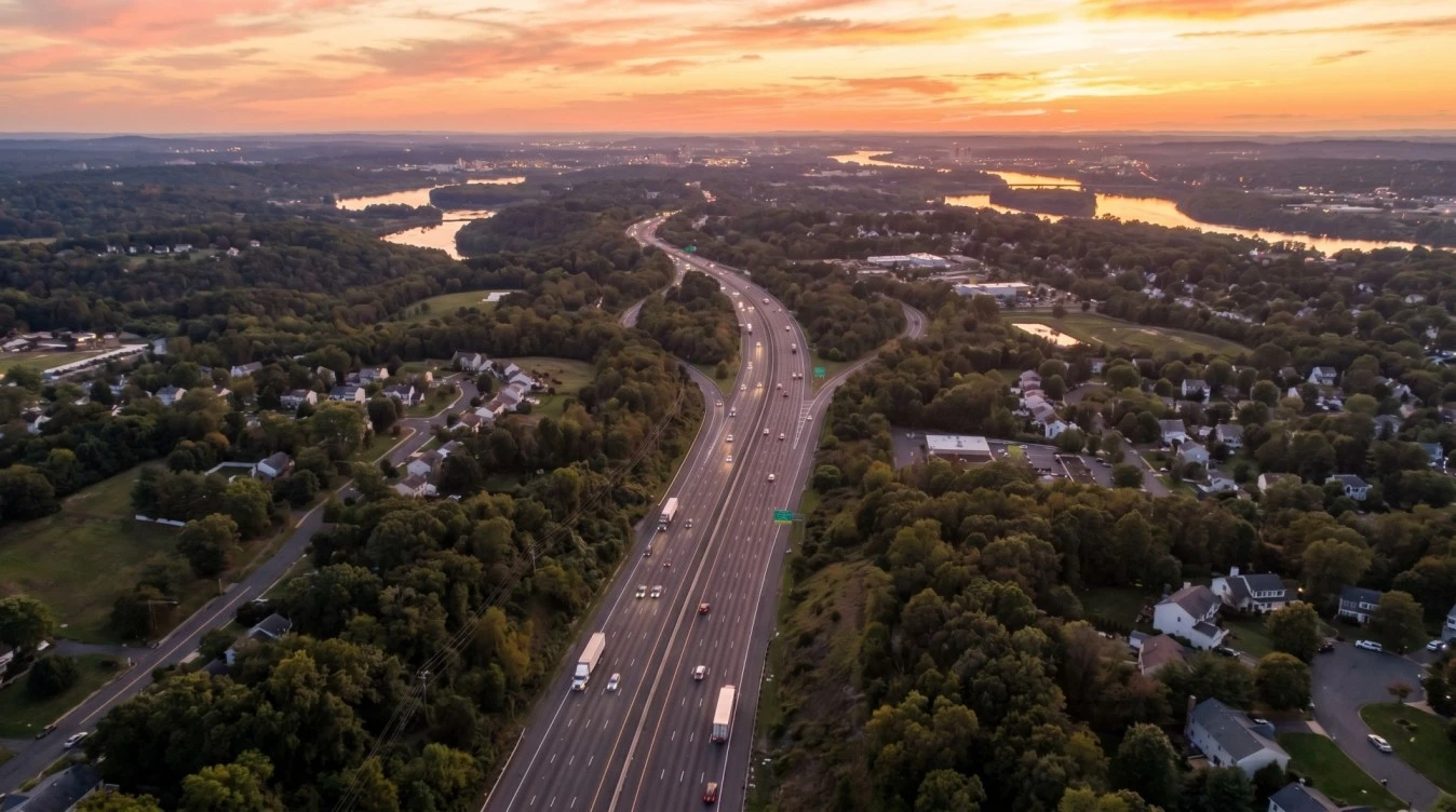 Worldwide intercity chauffeur service in North America with a luxury sedan on an open highway