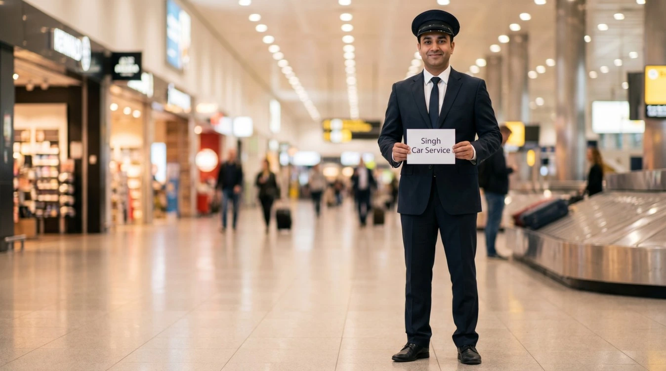Professional chauffeur waiting at Reagan National Airport DCA baggage claim with name sign
