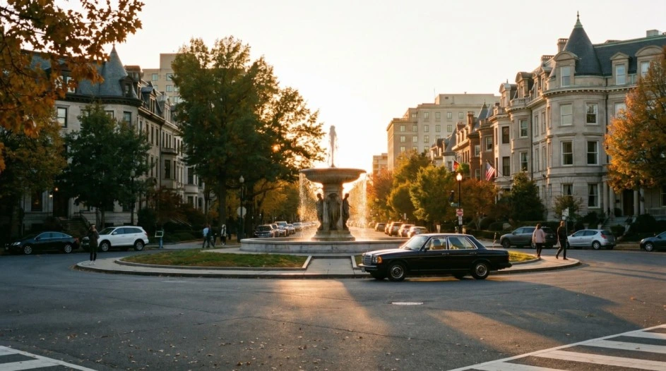 Black car service in Dupont Circle Washington DC near Embassy Row and Massachusetts Avenue