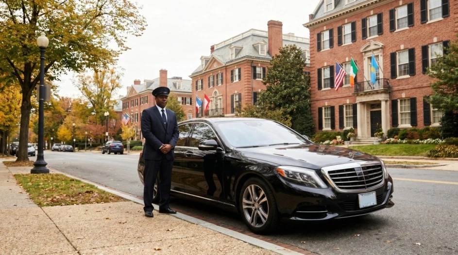 Professional black car service in Dupont Circle DC near Embassy Row Kalorama and Brookings Institution