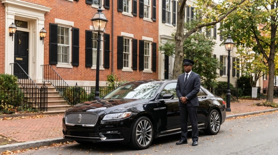 Professional black car service in Georgetown DC near M Street and Four Seasons Hotel Washington