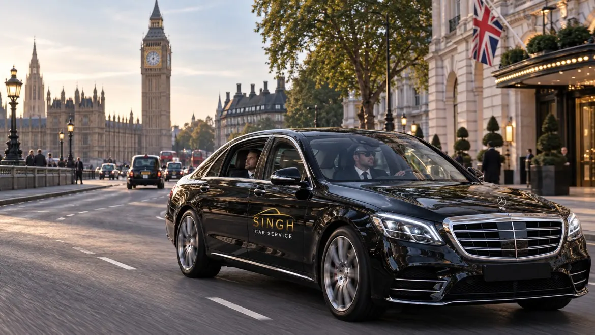 Private Heathrow to London chauffeur transfer with black luxury car