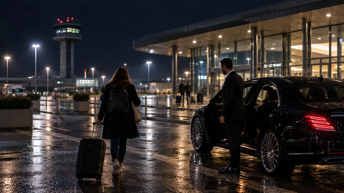 Late-night Beauvais pickup with chauffeur waiting outside the terminal after a Ryanair-style arrival