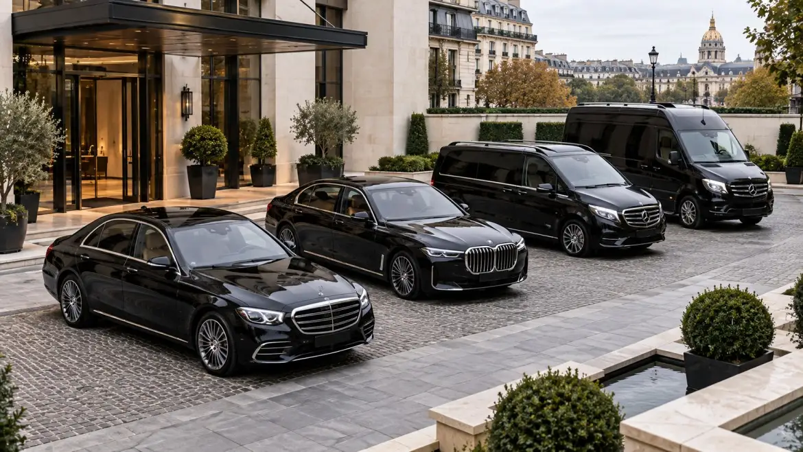 Paris hourly chauffeur fleet with executive sedan luxury van and group vehicle